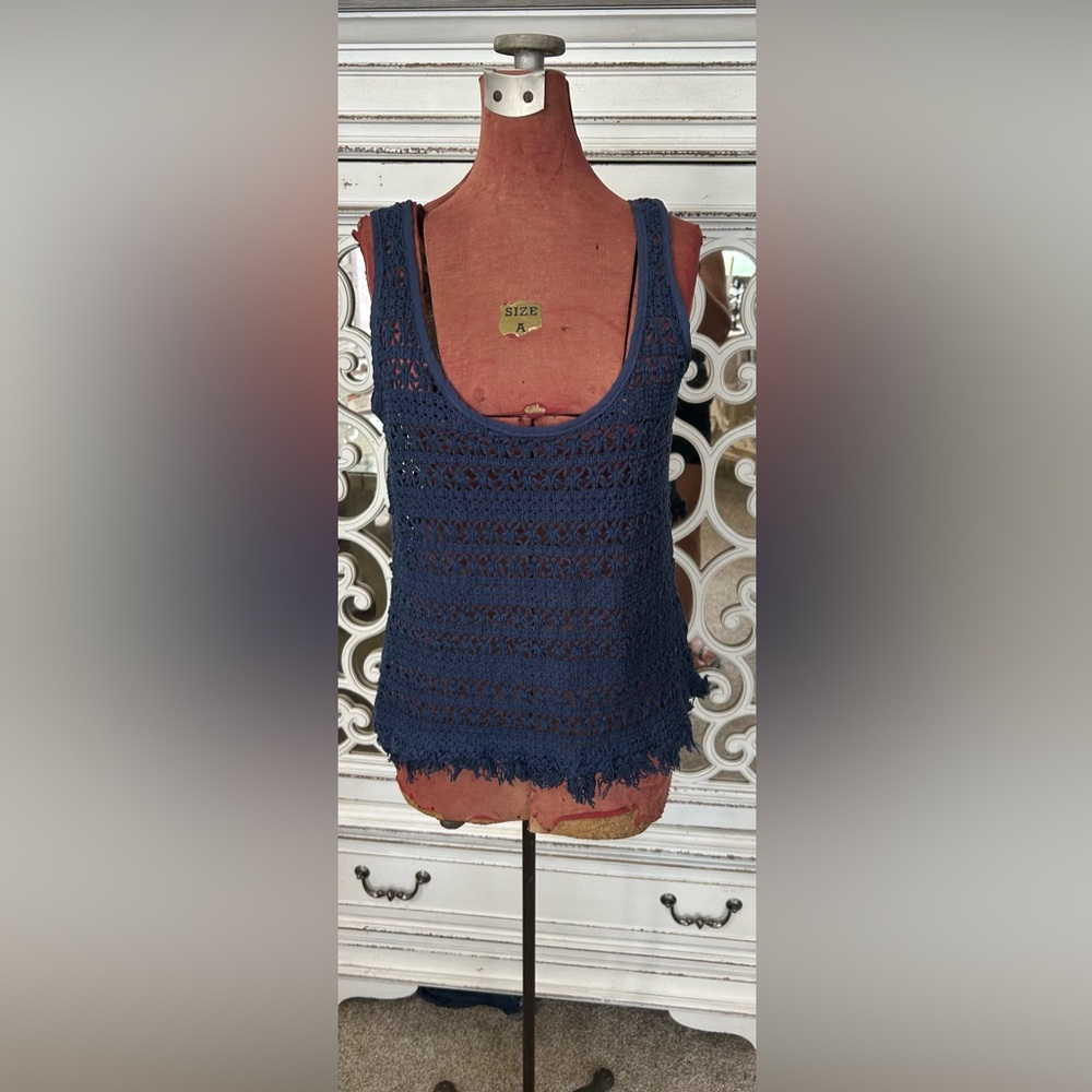 Sanctuary Navy Blue Crochet Tank Top (S)